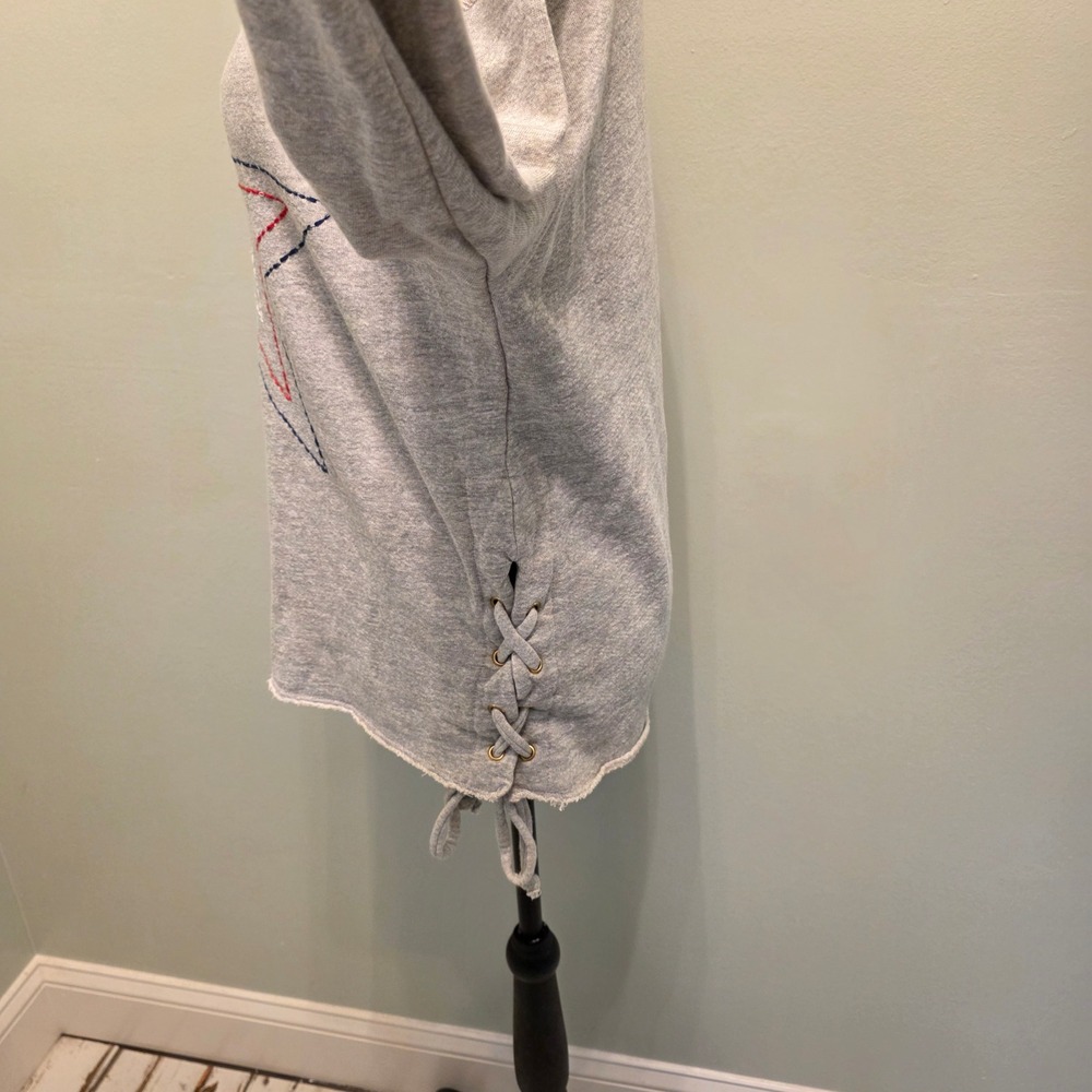 Sundry Womens Star Embroidered Lace Up Side Sweatshirt Gray Size 1 - Picture 2 of 6